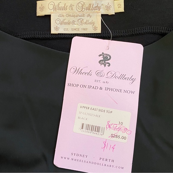 Wheels & Dollbaby black satin upper East side sleeveless pleated boat neck top - Picture 6 of 7